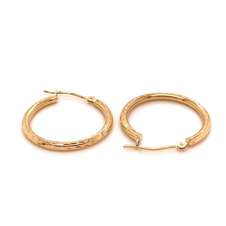 10k Yellow Hoop Earrings Hammered