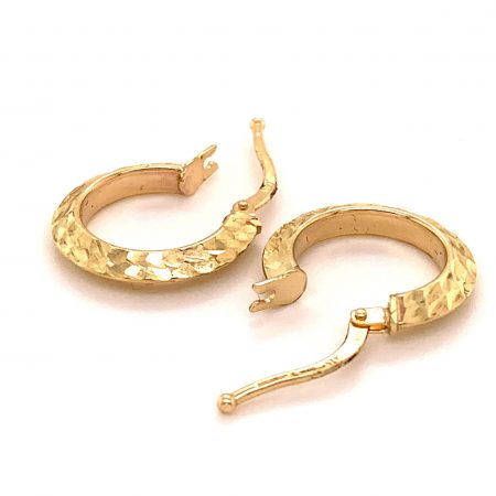 10k Hoop Earrings Diamond Cut Oval Shaped