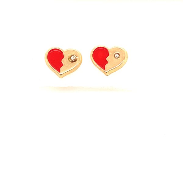 10k Heart W/ Red Enamel Earrings